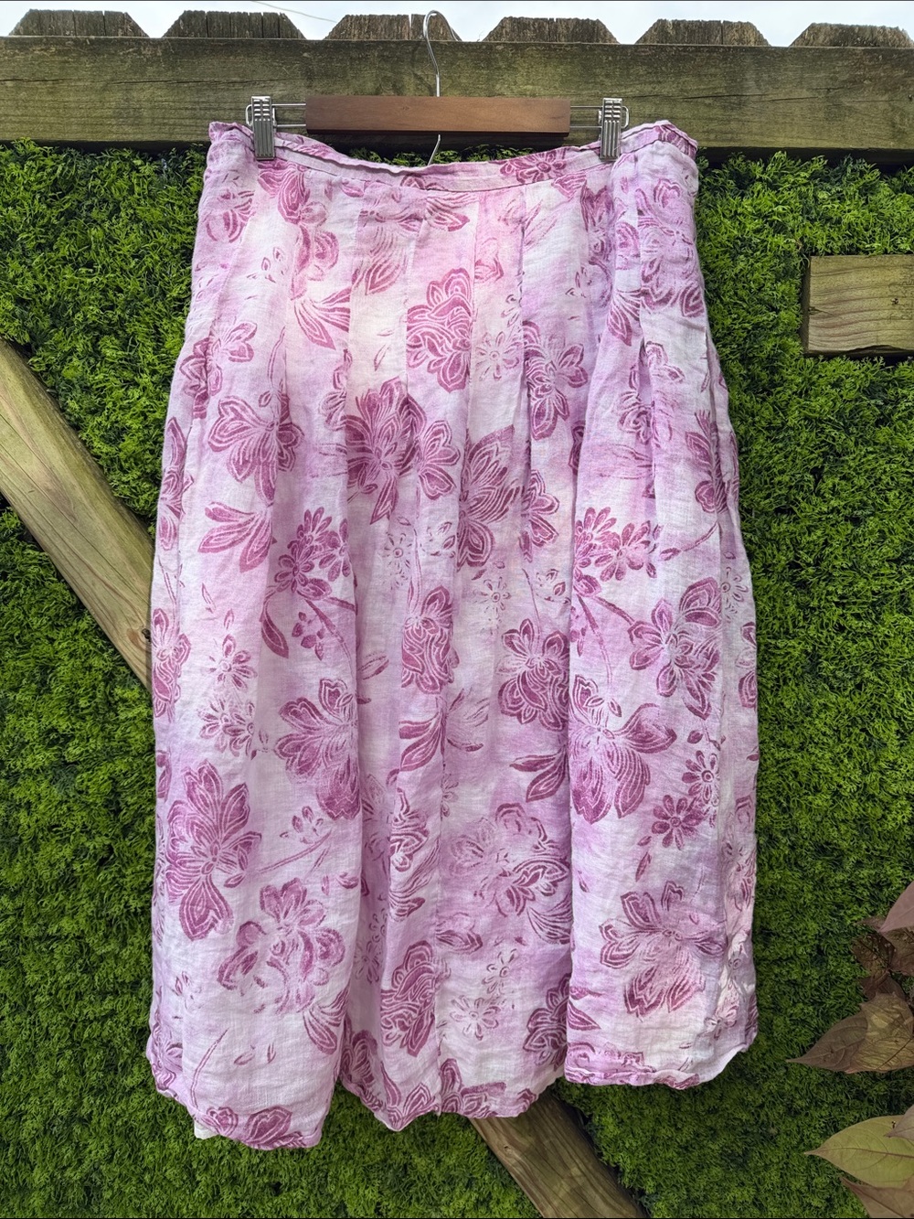 J Jill Floral Linen Midi Skirt 100 Percent Linen